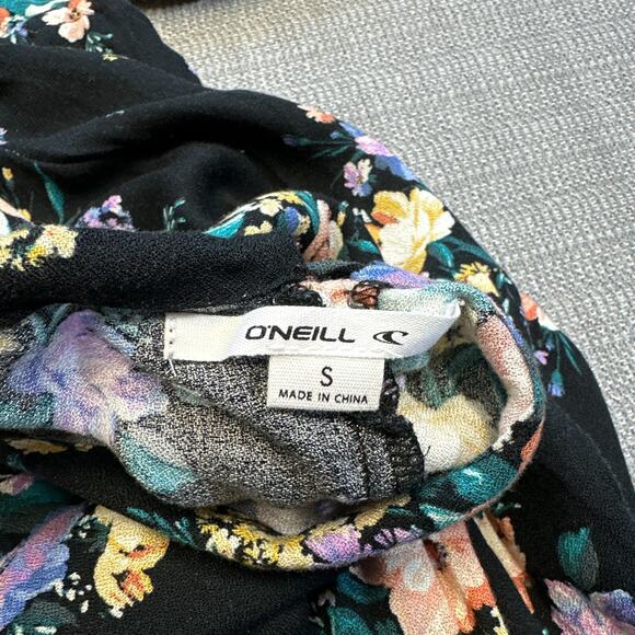 O'Neill Mini Dress Womens Small Alta Black Floral Open Back Puff‎ Sleeve Cottage - Picture 4 of 7